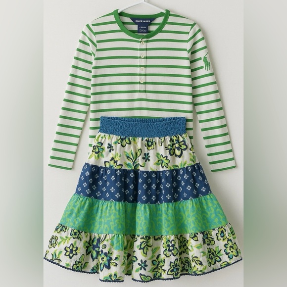 Ralph Lauren Other - 🧒Ralph Lauren Girls 12 Striped Top Floral Tiered Skirt Set 100% Cotton Must-Have